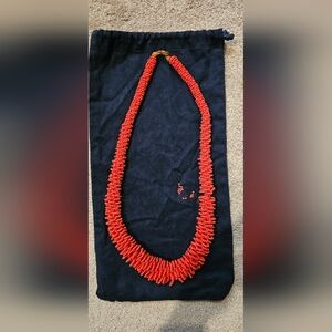 Tori Burch Seedbead Coral Red Statement Necklace